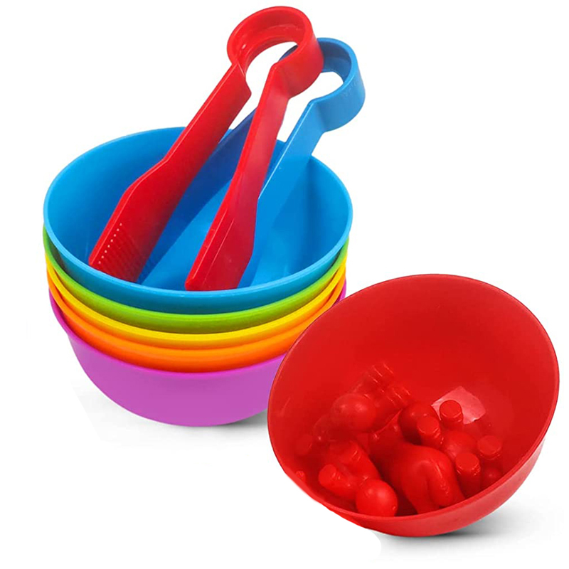 Kids Toys 2 Year Old - 6 Plastic Bowls with 2 Tweezers
