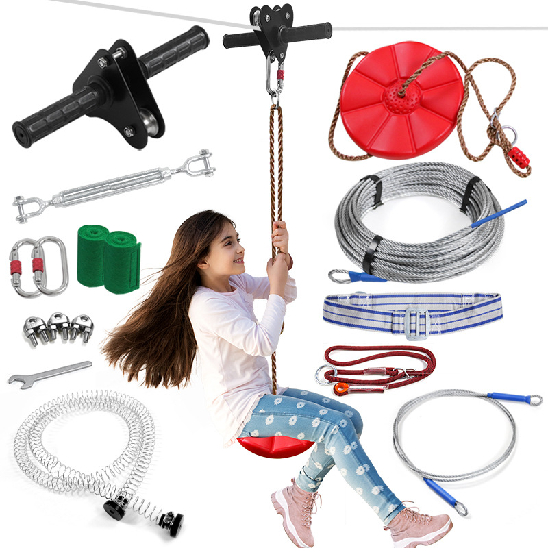 Kids Zip Toys - Kids Zipline Kit with Disc Swing